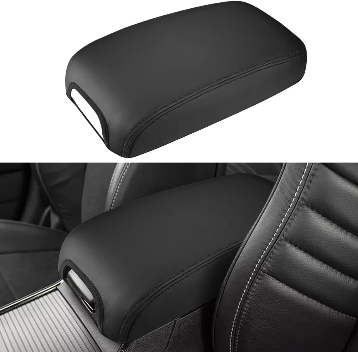 INTGET Car Center Console Cover for 2022 2021 Dodge Charger Accessories 2020 2019 2018 2017 2016 2015 Leather Armrest Cover Console Lid Protector Cushion Pad (Light Blue Stitches, Leather)