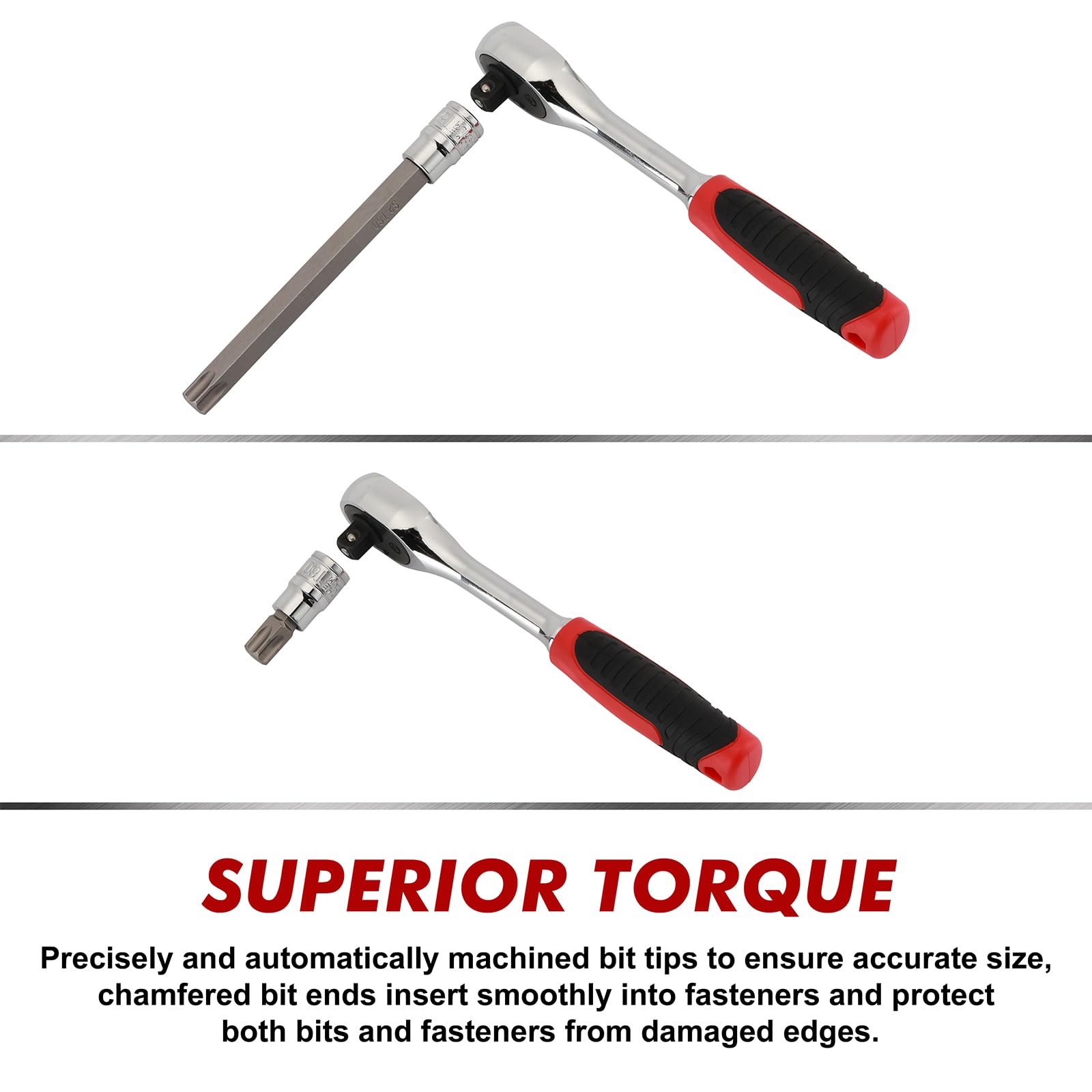 CASOMAN Juego de llaves de vaso Torx extralargas y estándar de 3/8 pulgadas, juego de brocas Torx Star, T10 a T60, longitud: 150 mm, acero CR-V y S2