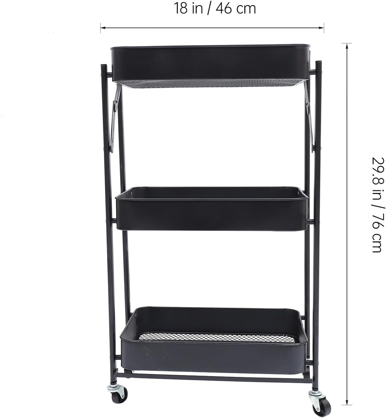 Movable Kitchen Storage Trolley Multi-Layer Rack Black Foldable Standing Shelf Unit Detachable Sundries Holder for Home and Office Organization