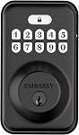Embassy Verrouillage de porte électronique sans clé avec clavier antimicrobien illuminé et verrouillage de sécurité Deadbolt, magasin 20 Codes d'utilisateur personnalisés, verrouillage automatique et à un bouton, devant, entrée, garage ou bureau