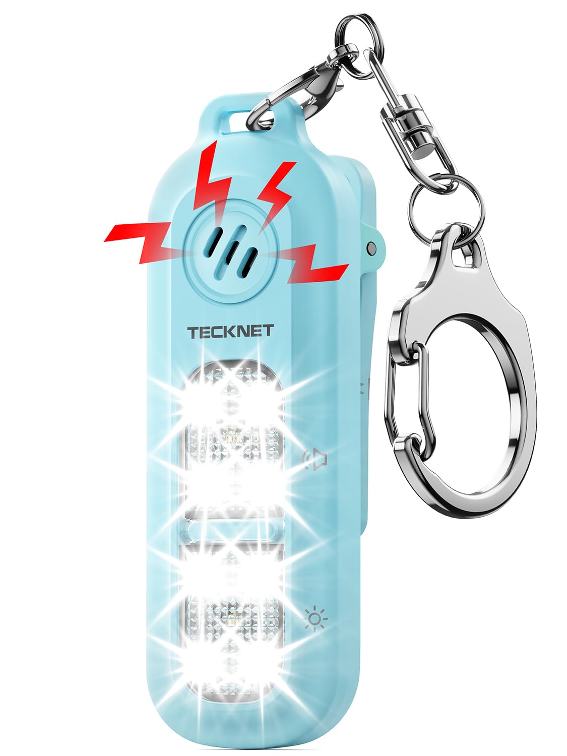 TECKNET 130dB Personal Alarms for Women with SOS Strobe Light Rechargeable Clip On Torch & IPX4 Waterproof Running Lights