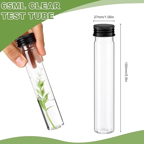 Miniatura 10 de Dandat 80 tubos de ensayo de plástico plano transparente de 2.2 fl oz con tapas de rosca, tubos de almacenamiento de recipientes de plástico