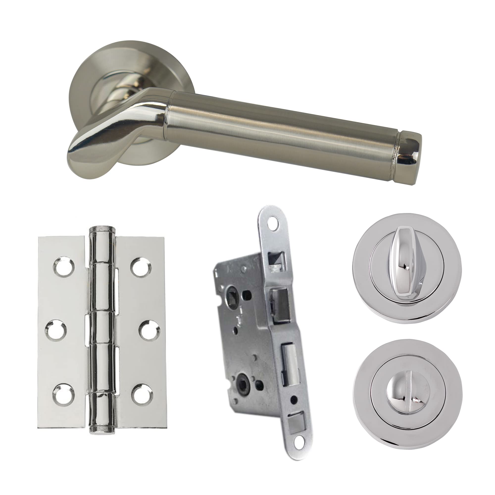UAP Intelligent Hardware Developer Ventura Door Pack with Hinges and Bathroom Lock in Polished Chrome / Satin Nickel