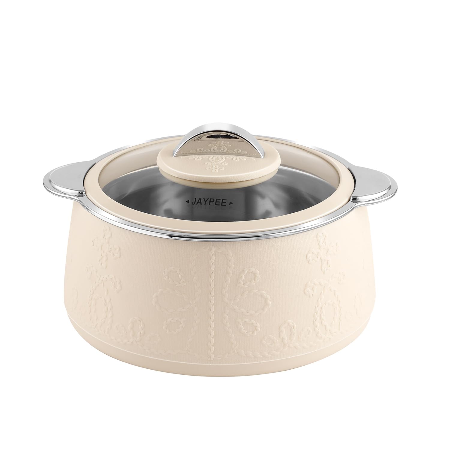 Jaypee Fabrene Serving Set Casserole Set of 3 PUF Insulated |Inner Stainless Steel |Anti Lock Lid Toughened Glass | Hot Box for Serve Chapatti, Dishes, 1000+1500+2000 ml, Ivory 3