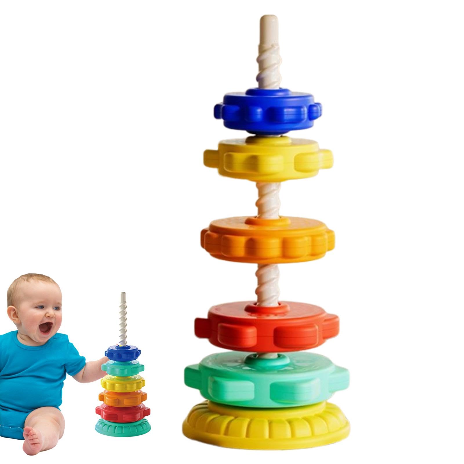 Jouet Empilable Rotatif Sensoriel Arc-en-Ciel – Anneaux Et Engrenages Colorés Pour Bébé, Dès 1 An