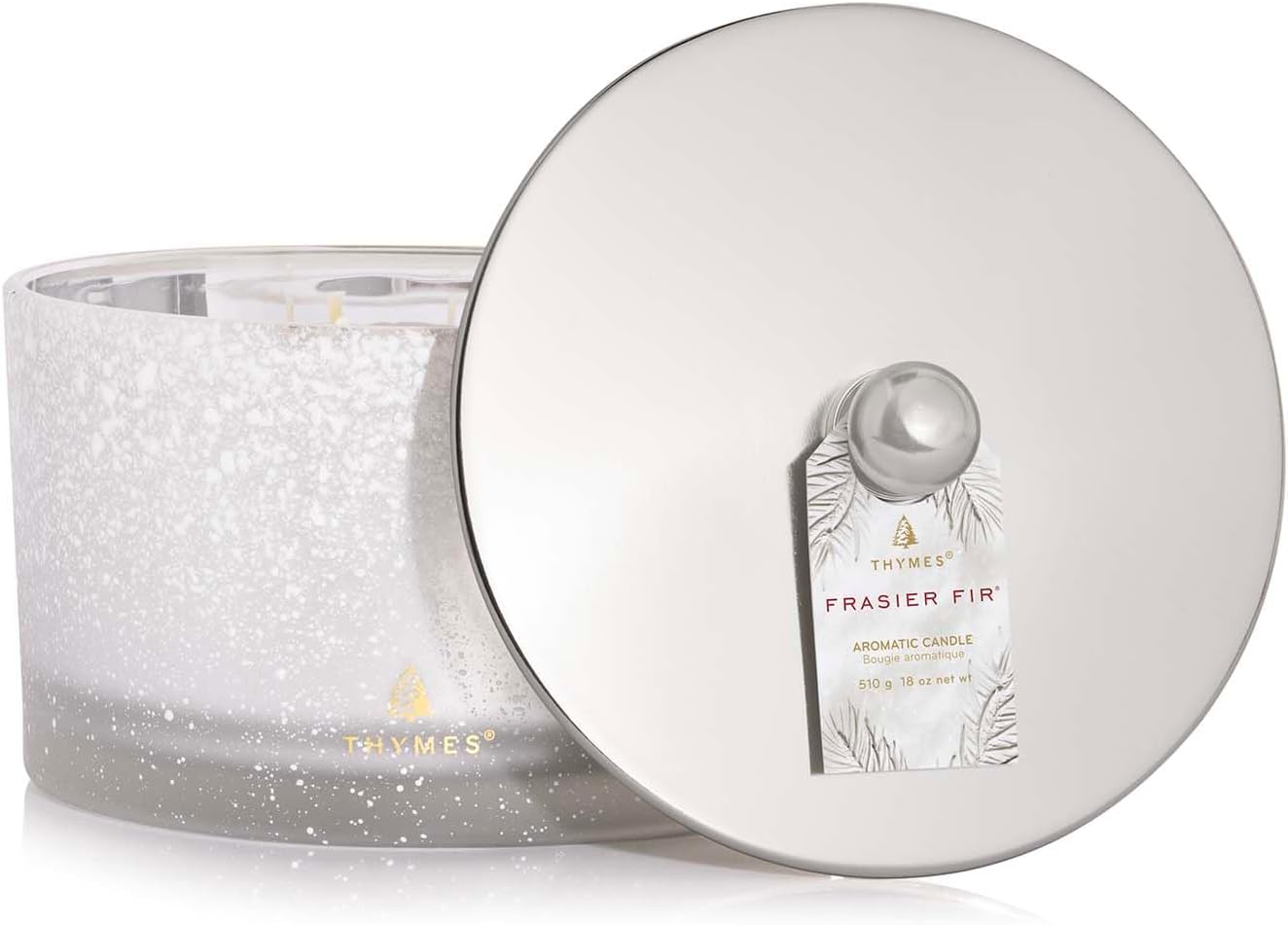 Thymes Frasier Fir Flocked Jar Candles – Holiday Scented Candles for Home with Notes of Crisp Siberian Fir, Cedarwood & Sandalwood – Luxury Home Decor Gifts for Women & Men (3-Wick, 18 oz)