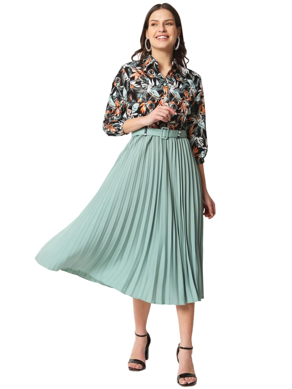 Kzully Women's Rayon A-Line Midi Dress (A1_Mix Patti-M_Multi Multicolour