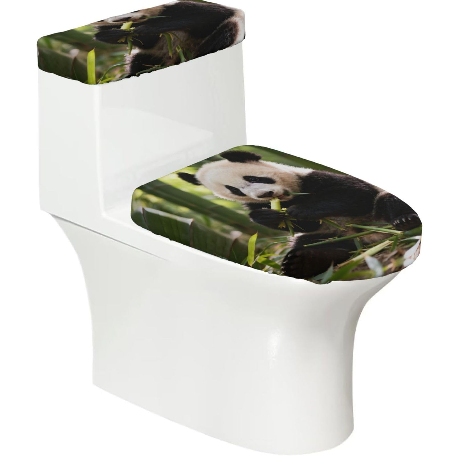 Cntdbu Black Cute Panda Stretchy Toilet Lid And Tank Cover Set-Soft Elastic Bathroom Decor For U Shape Oval