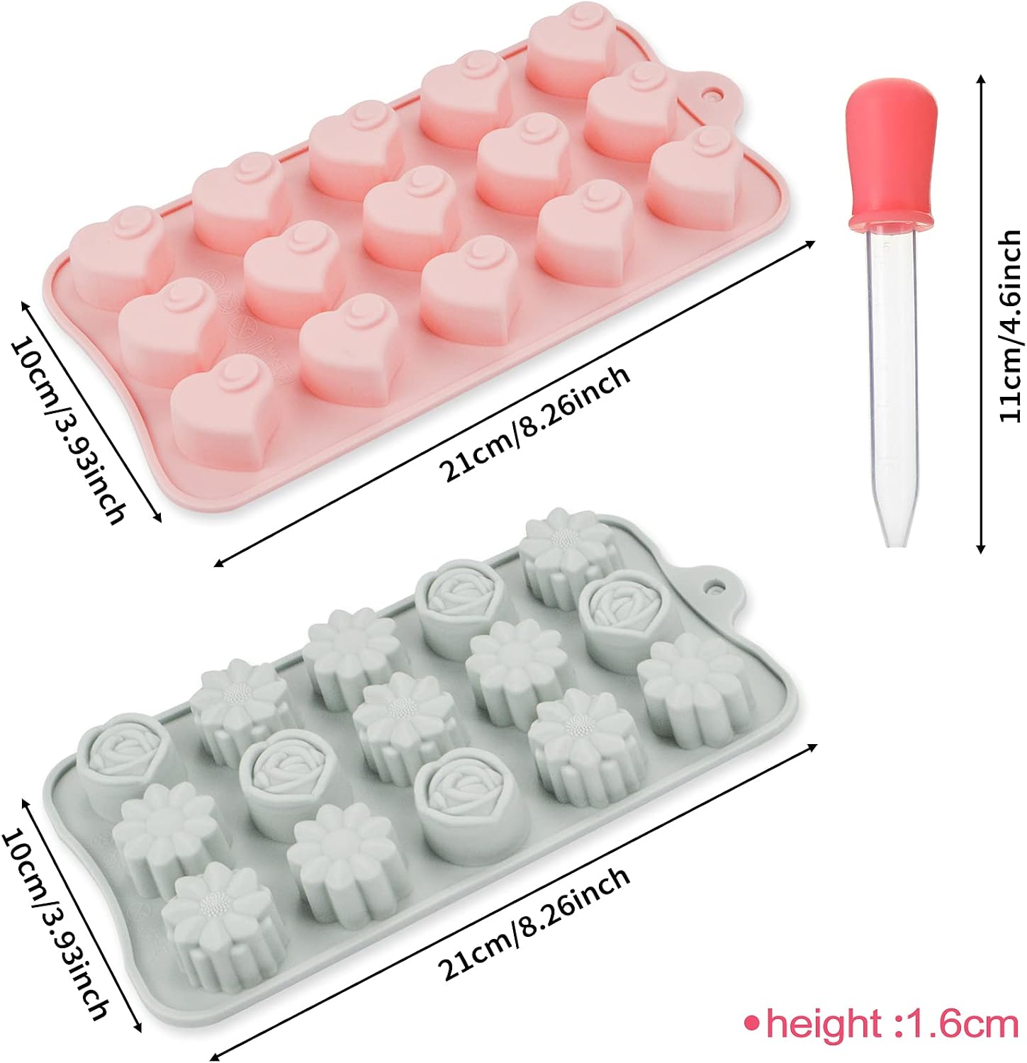 JUSONEY Silicone Moulds for Wax Melts, 2 PCS Cute Flower and Heart Silicone Molds with Dropper - Image 3