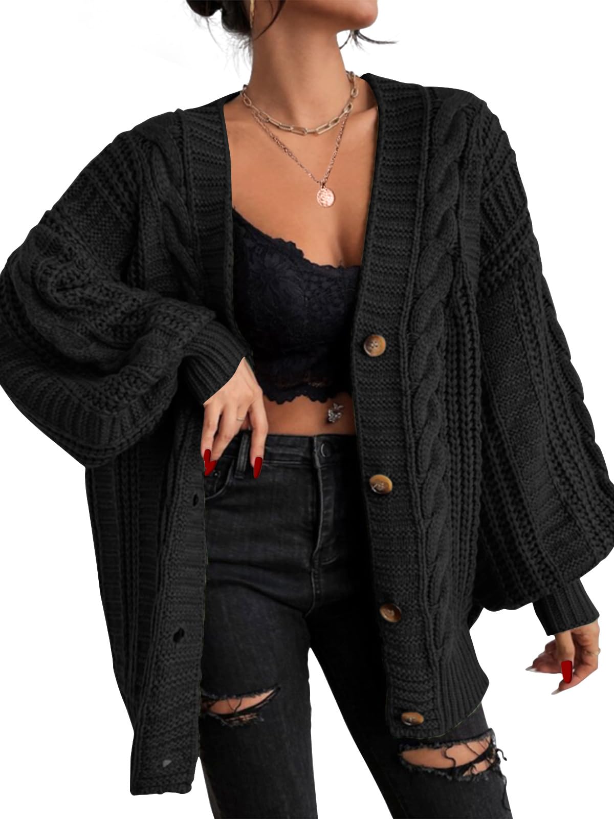 EXLURA Womens 2026 Oversized Cardigan Sweaters Fall Winter Lightweight Soft Knit Cardigan Open Front Button Outwear Coats