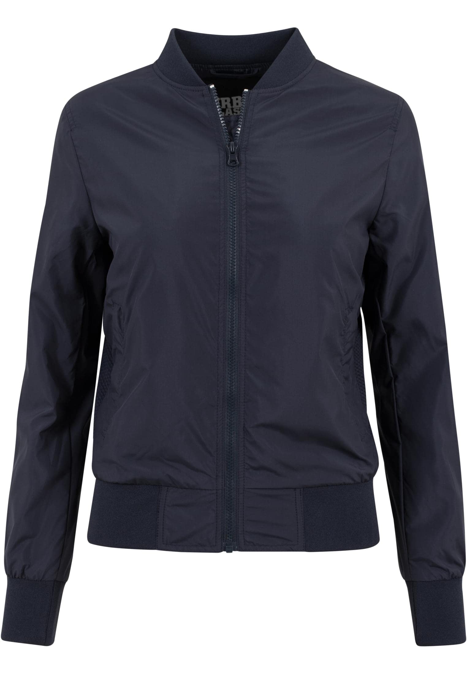 URBAN CLASSICS Women's Light Bomber Jacket with Ribbed Cuffs, Lightweight Flight Jacket for Mid-Season Weather, Longsleeve Jacket with Zipper & Pockets, Colour: Navy, Size: Medium