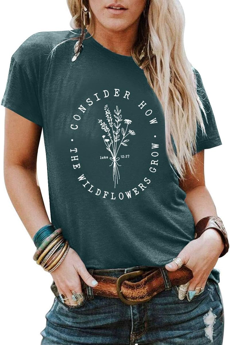 MYHALFChristian Tshirt Womens Inspirational Tee Religious Faith Shirts Bible Verse Jesus T Shirt Summer Boho Floral Top