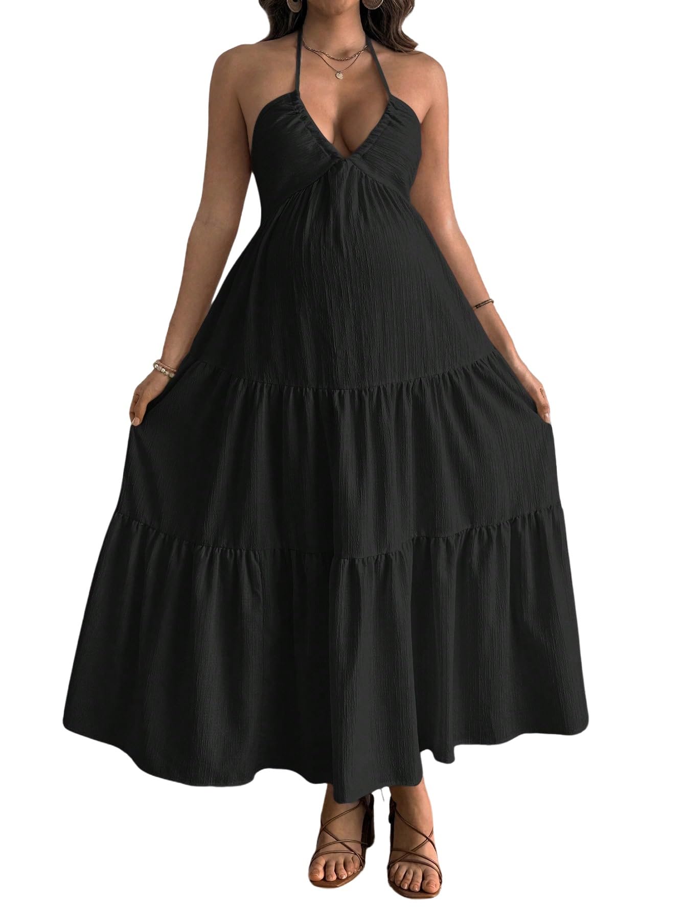 SweatyRocks Robe bohème pour femme enceinte - Robe longue dos nu - Robe d'été - Robe de grossesse - Robe de fête - Tenue d'été