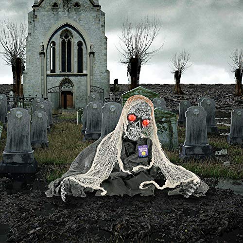 Buy Halloween Haunters Animated Skeleton Groundbreaker with Strobe Light Moving Zombie Skull Man