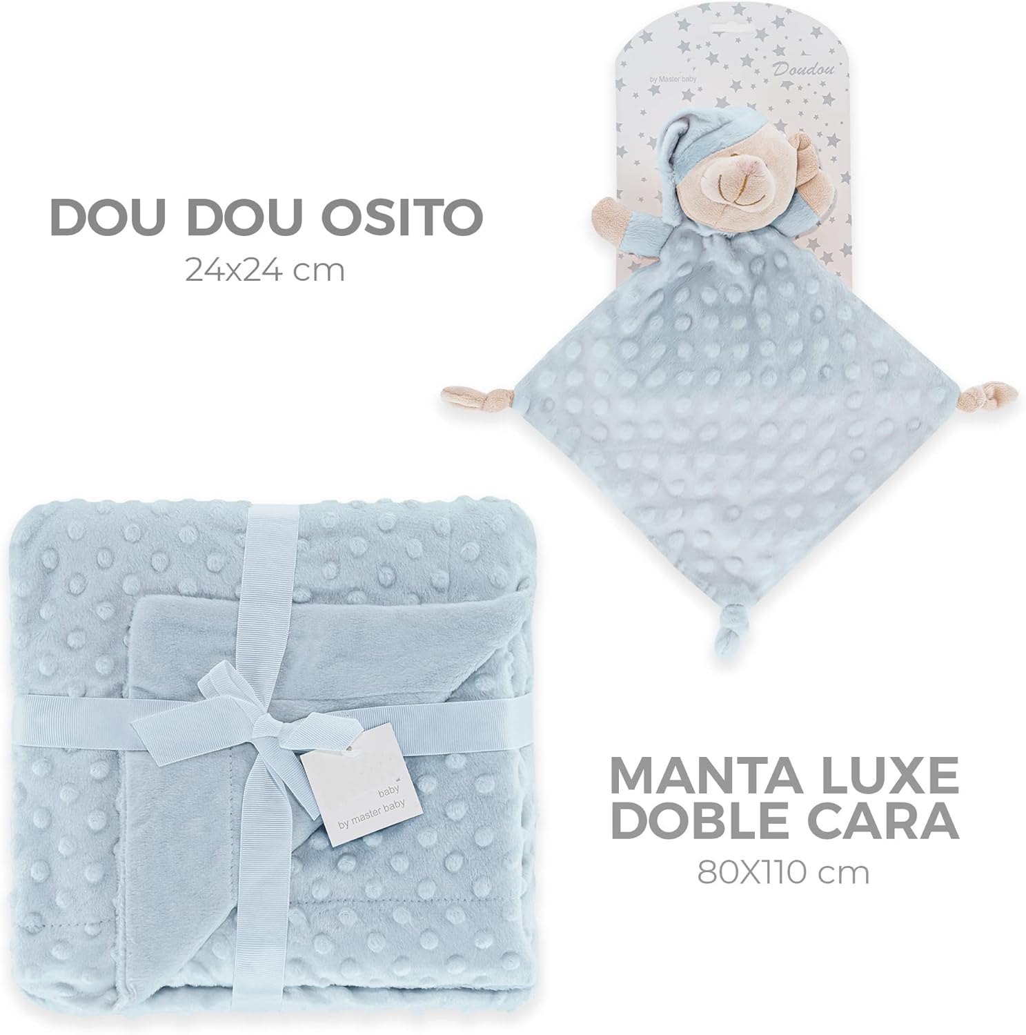 various Set Personalizada Manta + Dou Dou Bordado Bebe Recien Nacido Padres Primerizos Manta Suave Minky Poliester Cuna Coche Nina Nino Nombre Bordado Detalle Tierno Color Azul - 2
