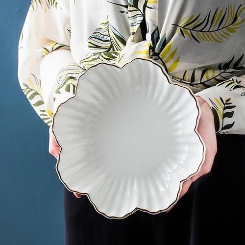 Miniatura 7 de Plato de porcelana para servir con flores de cerámica con borde metálico, cuencos para servir para bodas, fiestas, perfectos para cereales pequeños,