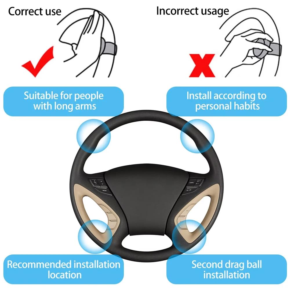 360°Boule de Volant Bouton de Volant de Voiture Ergonomique Poignée Boule Tournante Utilisé dans Les Voitures, Camions, Tracteurs, Tondeuses à Gazon(Noir)