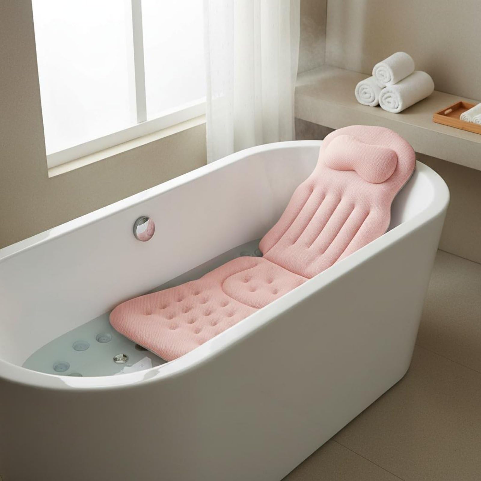 Cuscino da Bagno Ventose Antiscivolo per Testa Collo Spalle Materassino Corpo Ergonomico in Rete Traspirante Sensazione Morbida Adatto a Vasca da Bagno Relax, Nero