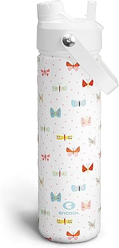 Miniatura 40 de ENCOOL Botella de agua aislada con popote, de acero inoxidable, a prueba de fugas, sin BPA, al vacío de doble pared que se mantiene fría durante 24