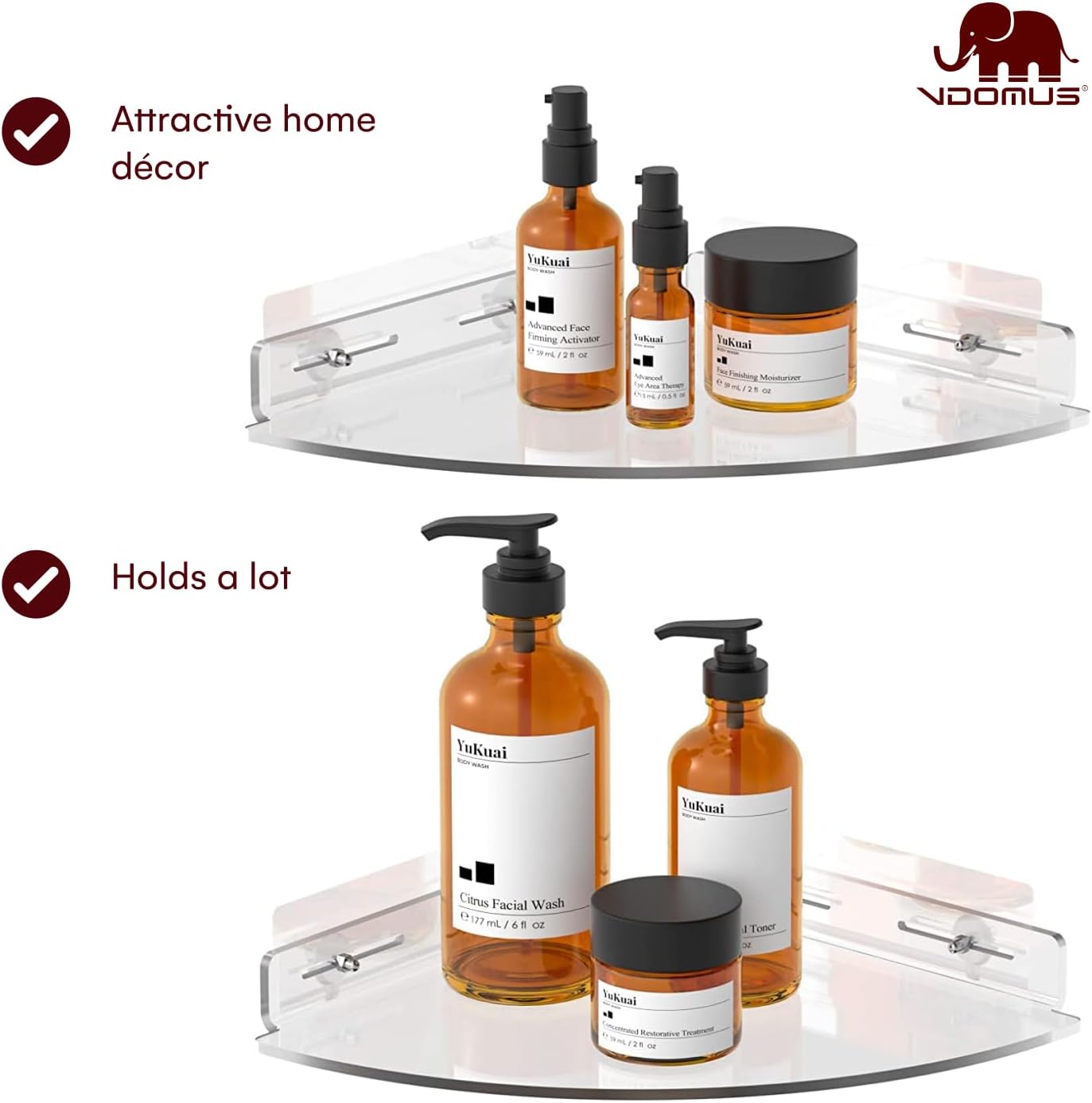 Set of 2 Shower Caddy Bathroom Shelves - Vdomus No-Drill Shower Organizer - Floating Adhesive Acrylic Storage for Tile Walls - Sleek and Durable Bathroom Organizers and Storage - Image 5