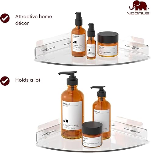 Miniatura 5 de Juego de 2 estantes organizadores de ducha para baño - Vdomus organizador de ducha sin taladro - almacenamiento acrílico adhesivo flotante