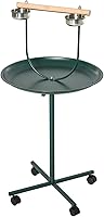 PawHut 49" Green Bird Play Stand with Wheels, Wooden Perch, Stainless Steel Bowls & Mess-Proof Tray