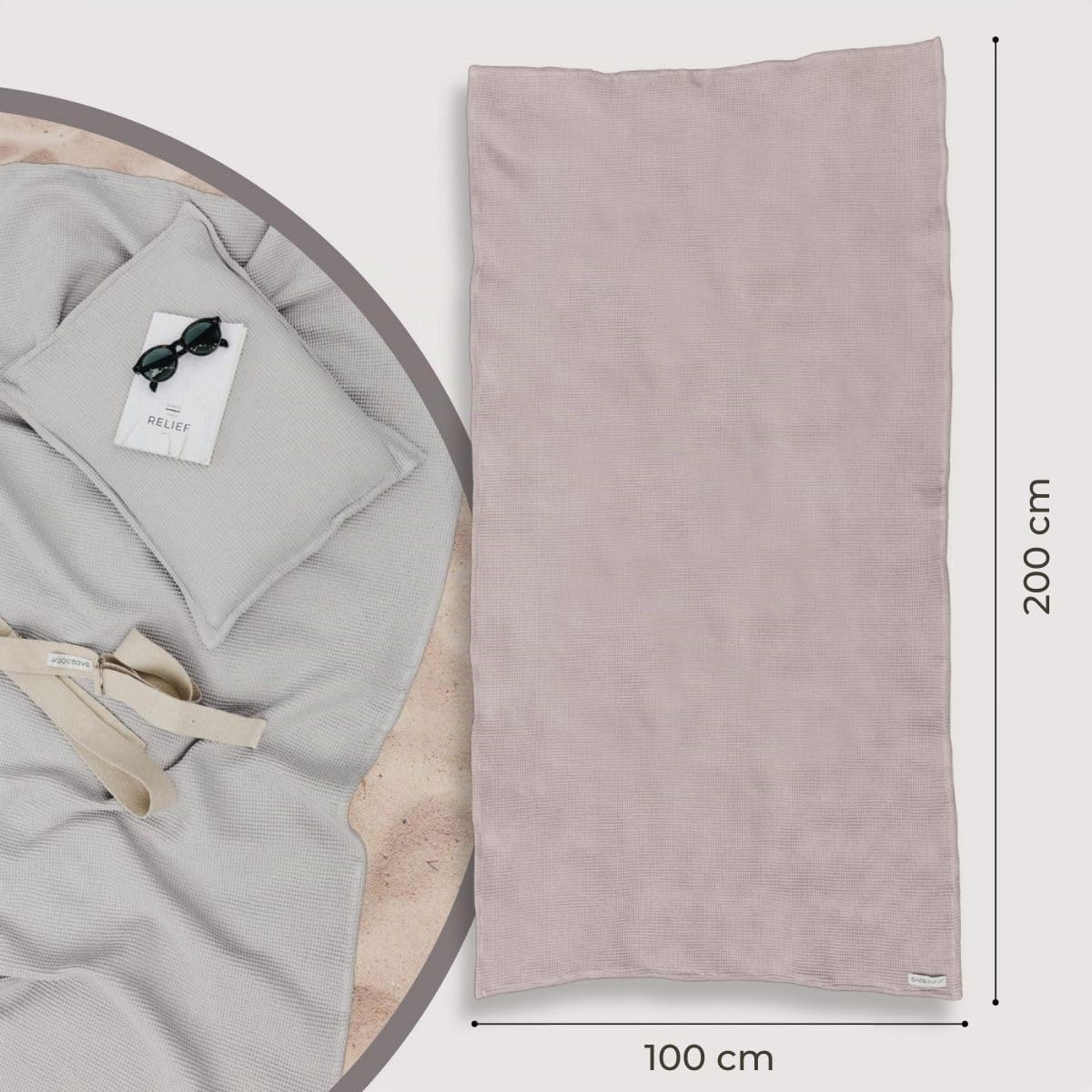 BADESOFA® Badetuch groß 100x200 cm aus Baumwolle – Schnelltrocknendes Sauna-Handtuch in modernem Waffelpiqué – Weich & leicht auf der Haut – Großes Saunatuch in Perlmutt