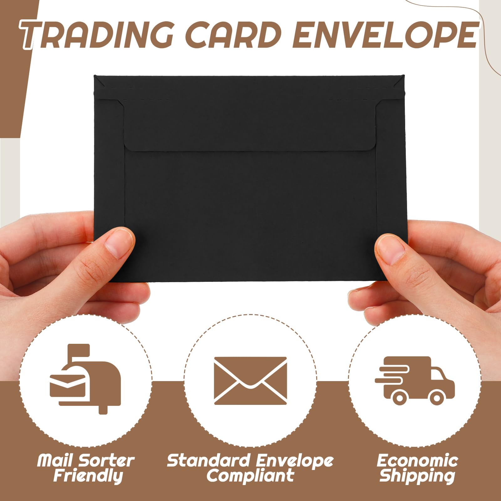 Faccito Lot de 200 protections pour cartes à collectionner et enveloppes en vrac pour envoi, fournitures de défense supplémentaires (noir) 10,2 x 15,2 cm