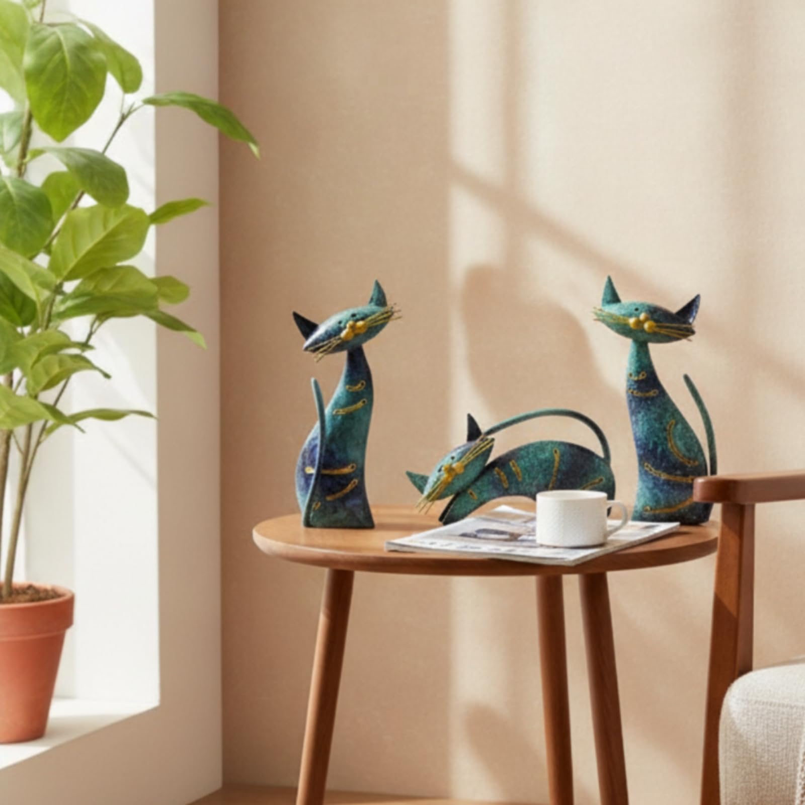 3 Piezas Figuras Gatos Metal Modernas Figuras Gatos Liviano Figurilla para Coleccionistas, Recibidor, Estanterías