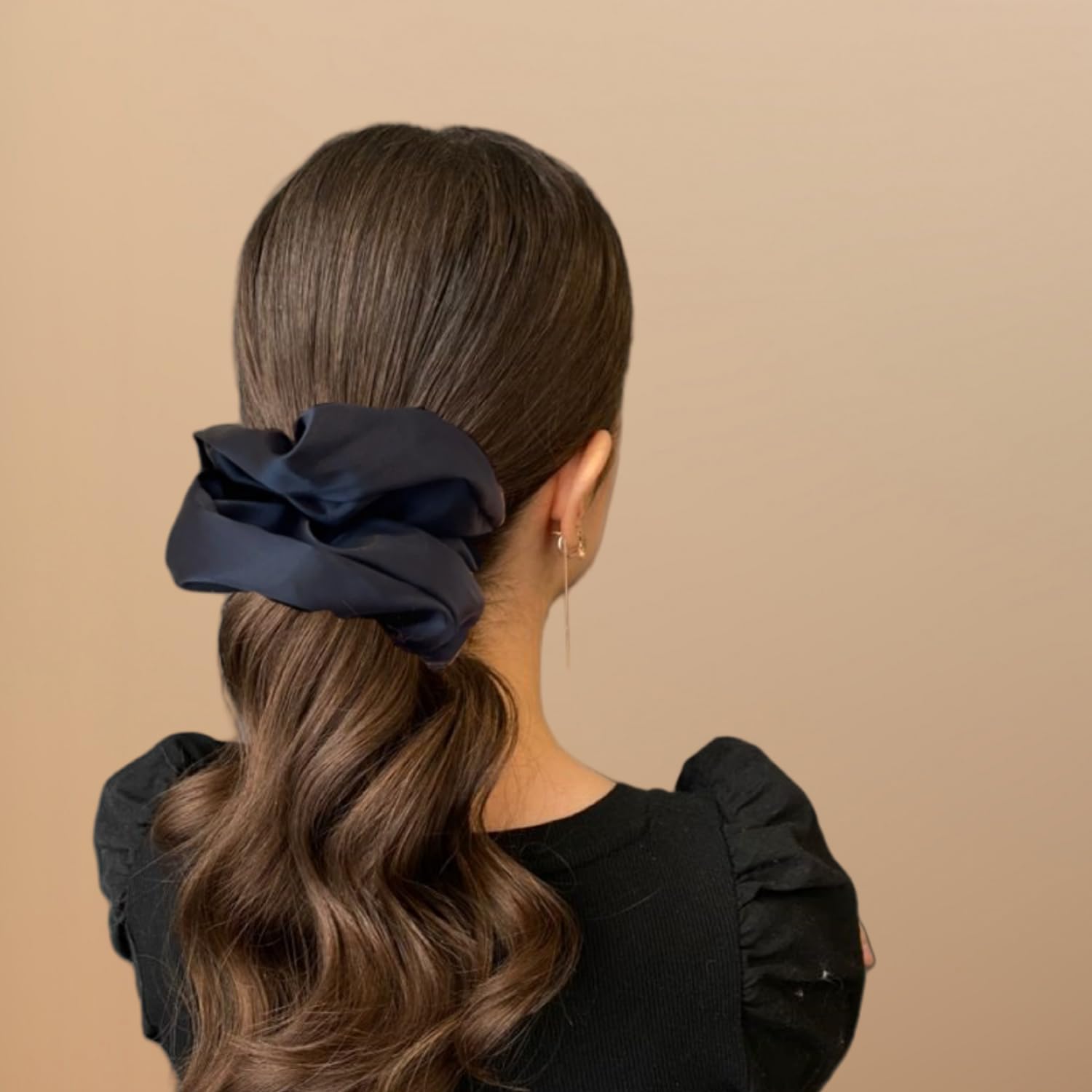 2 coleteros jumbo de seda satinada para mujer de 7.5 pulgadas, grandes de gran tamaño para lazos gruesos para el cabello, adorno para el cabello (2 negros)