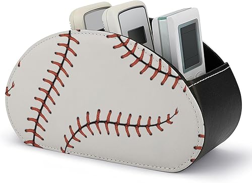 Soporte de control remoto de béisbol con 5 compartimentos de piel sintética para TV, caja de almacenamiento remoto para decoración de oficina en casa