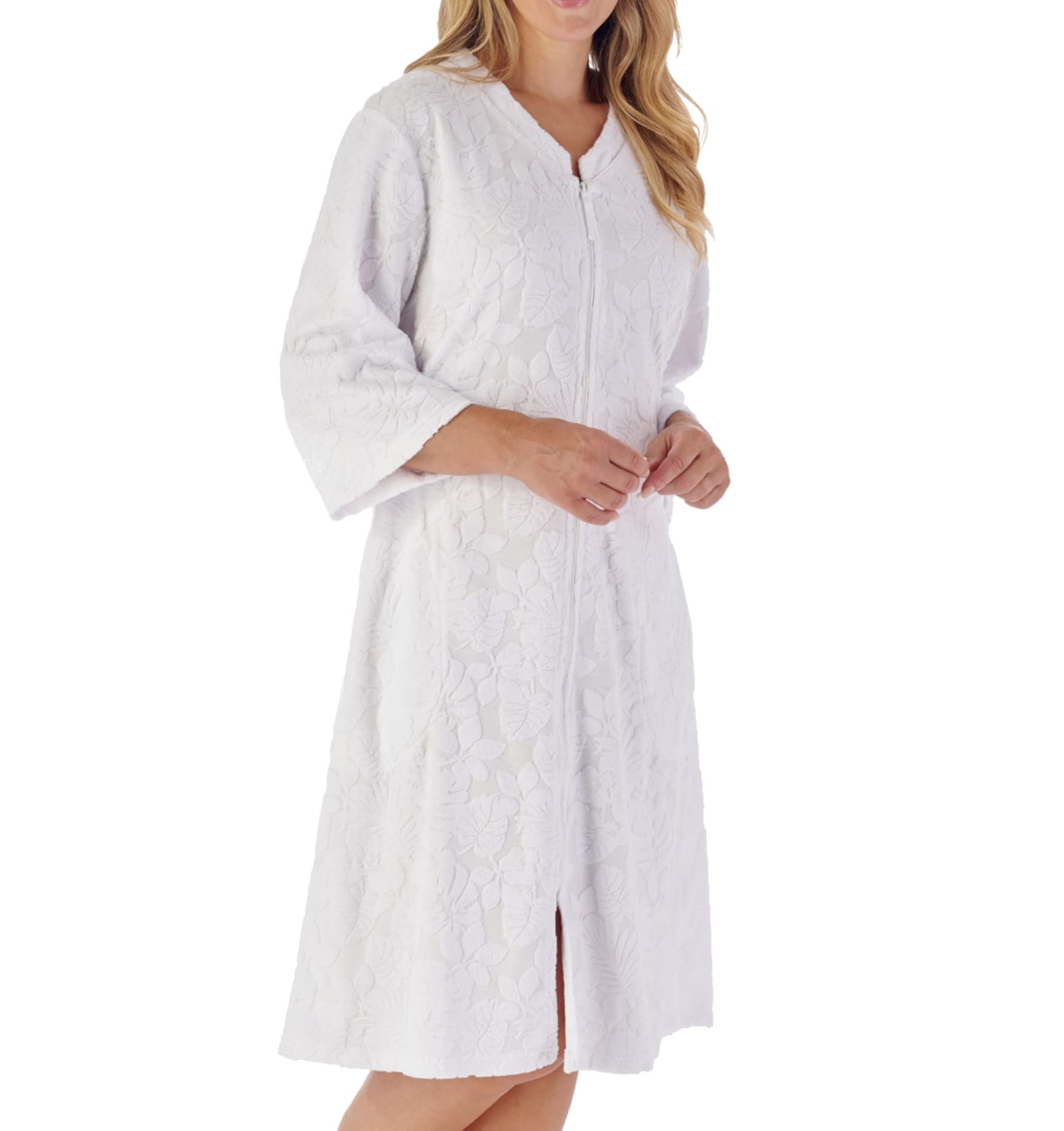 Slenderella Embossed Zip Dressing Gown HC03311 White Small