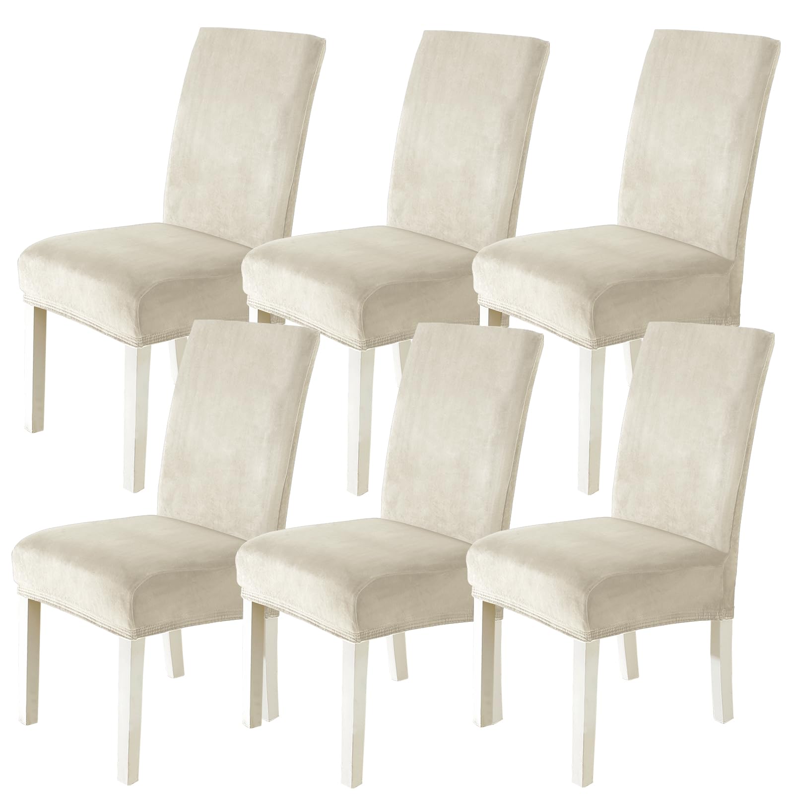 Stuhlhussen Samt 6er Set, Stretch Stuhlüberzieher, Stuhlbezug Schwingstuhl, Hussen Für Stühle Hochlehner, Stuhlbezüge Kratzfest, Universal Chair Cover Waschbarer, Beige