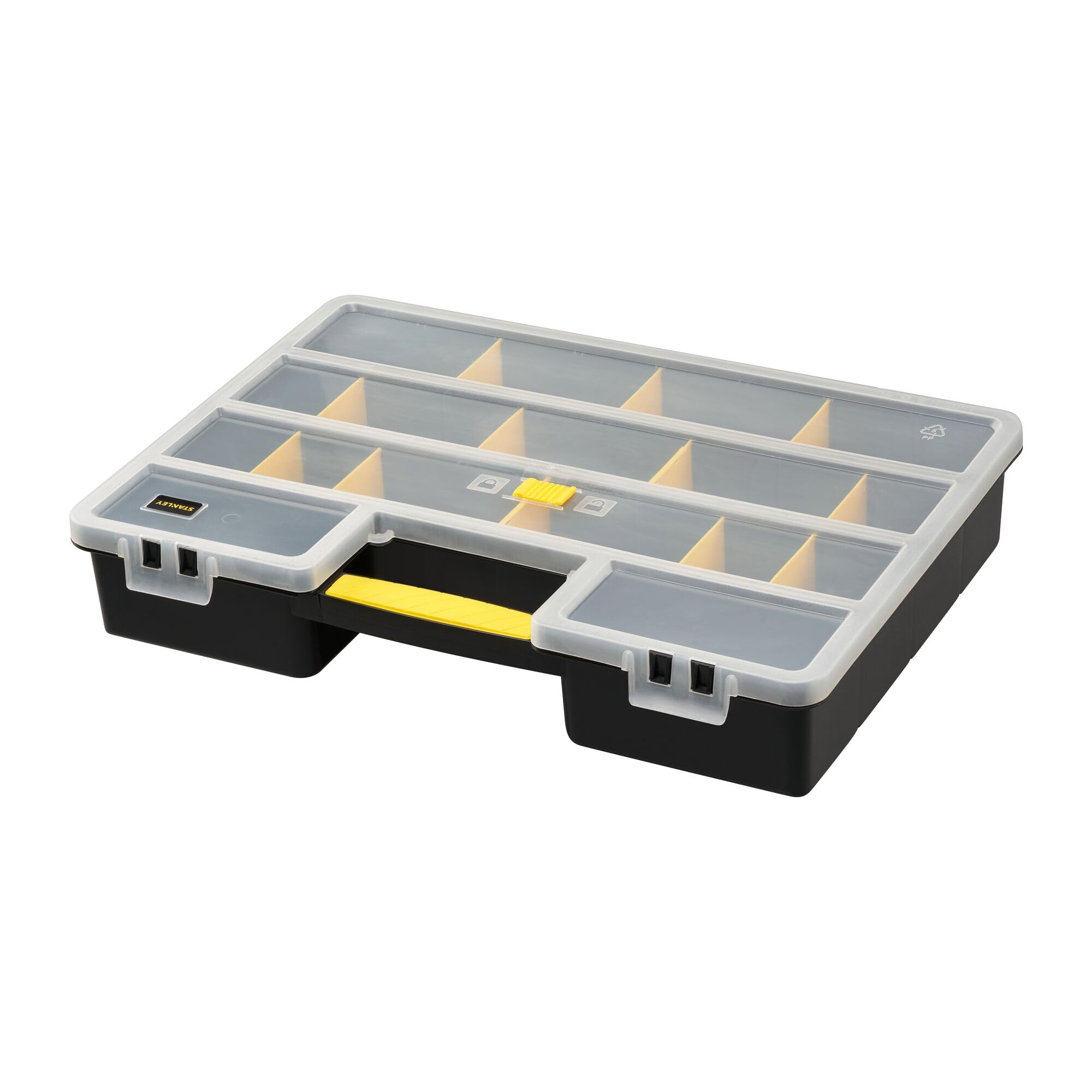 STANLEY 1-92-762 Organiseur Avec 25 Compartiments - Couvercle Abs Antichocs - Corps En Polypropylène - 8 X 45,7 X 33Cm - Séparateurs De Compartiments Amovibles - Poignée Moulée