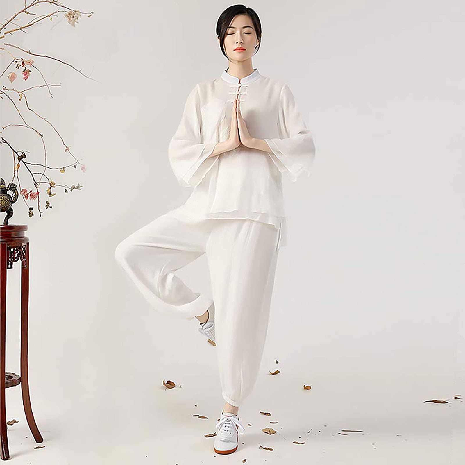 Kobiety Tai Chi Odzież Chiński Tradycyjny Medytacja Zen Jednolite Bawełniane Ubrania Wing Chun Lekkie Garnitury do Medytacji i Qigong, A, XXL