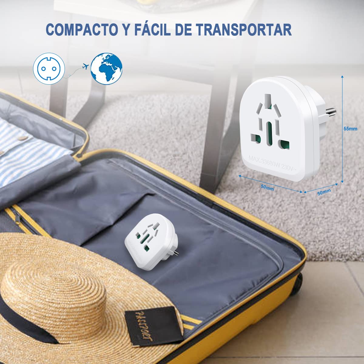 Adaptador Europeo EXTRASTAR para múltiples enchufes Nacionales, Adecuado para Viajes. Compatible con EE. UU., Reino Unido, China, Francia, Alemania, Italia, Australia y Otros países, 2 Unidades. — view 6