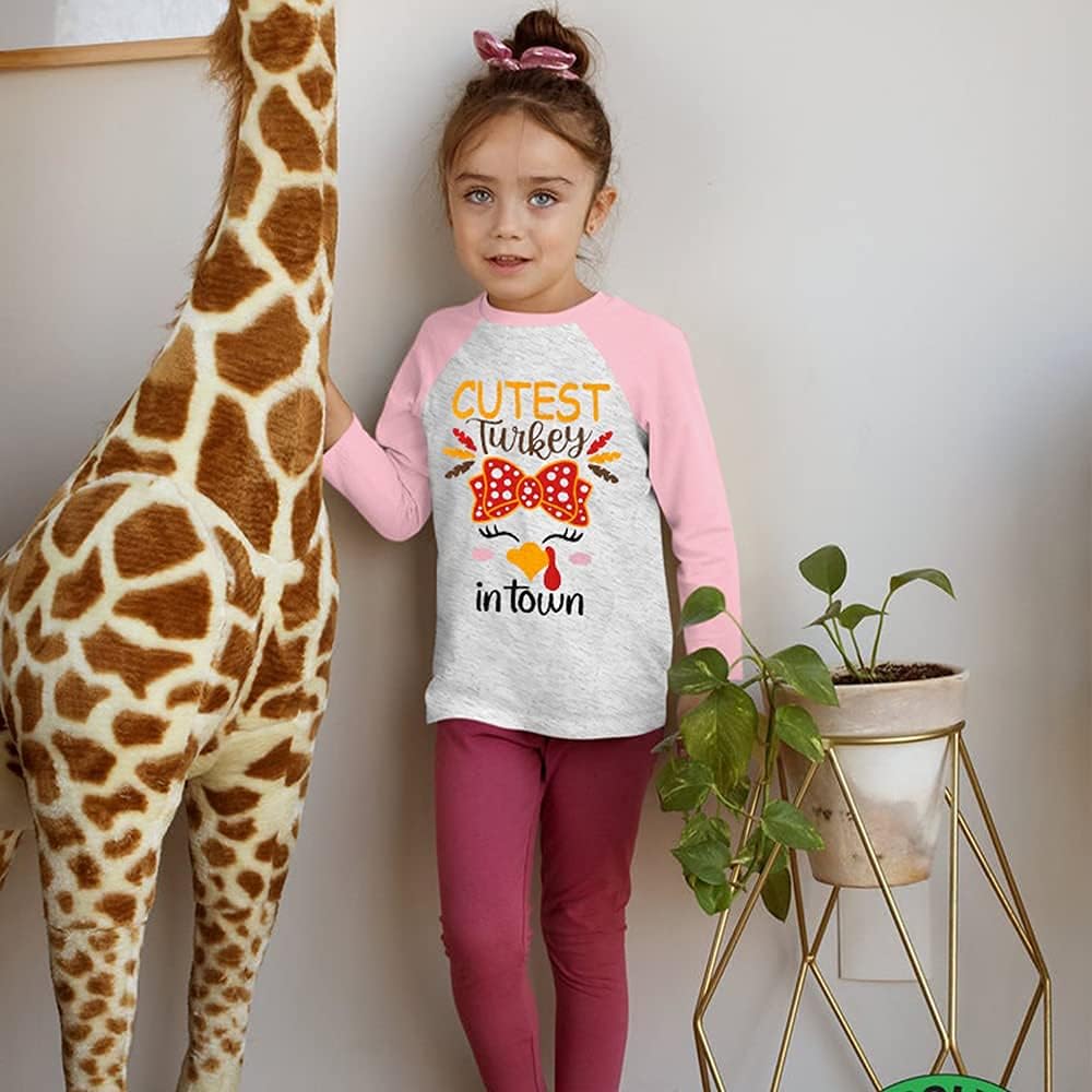 Toddler Thanksgiving Shirt Baby Girls Boys Coolest Cutest Turkey in Town Tshirt Fall Raglan Long Sleeve Baseball Tee Tops