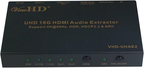 ViewHD UHD 18Gbps Audio Extractor Support HDMI v2.0 | HDCP v2.2 | 4K@60Hz | HDR | Dolby Vision | ARC | 3.5MM Analog Audio & SPDIF Toslink Optical Audio Output | HDMI Audio Output | Model: VHD-UHAE2