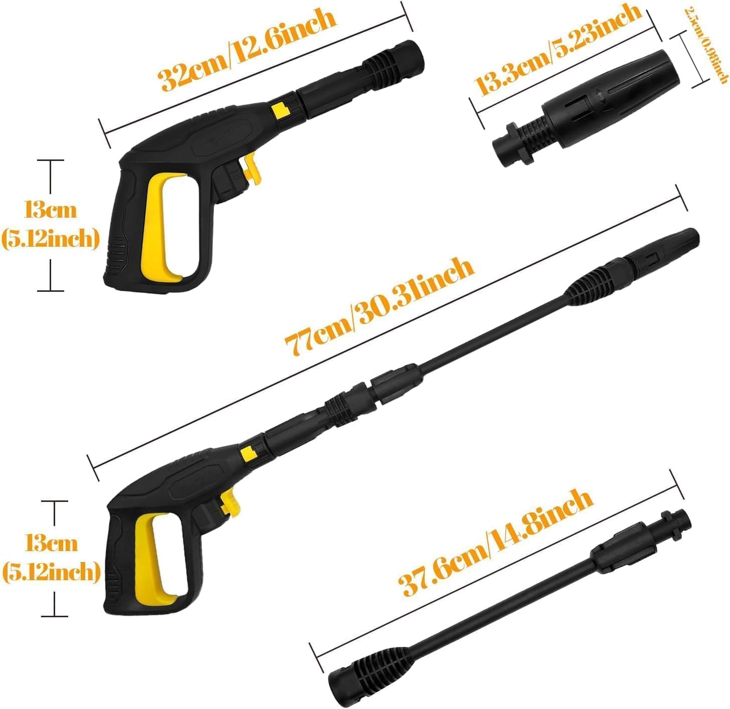 Pistola Alta Presión Recambio para Kärcher K2-K7, 2320 PSI con Acoplamiento Rápido, Boquillas Ajustables y Barra Extensible(Pistola de Agua a presión)