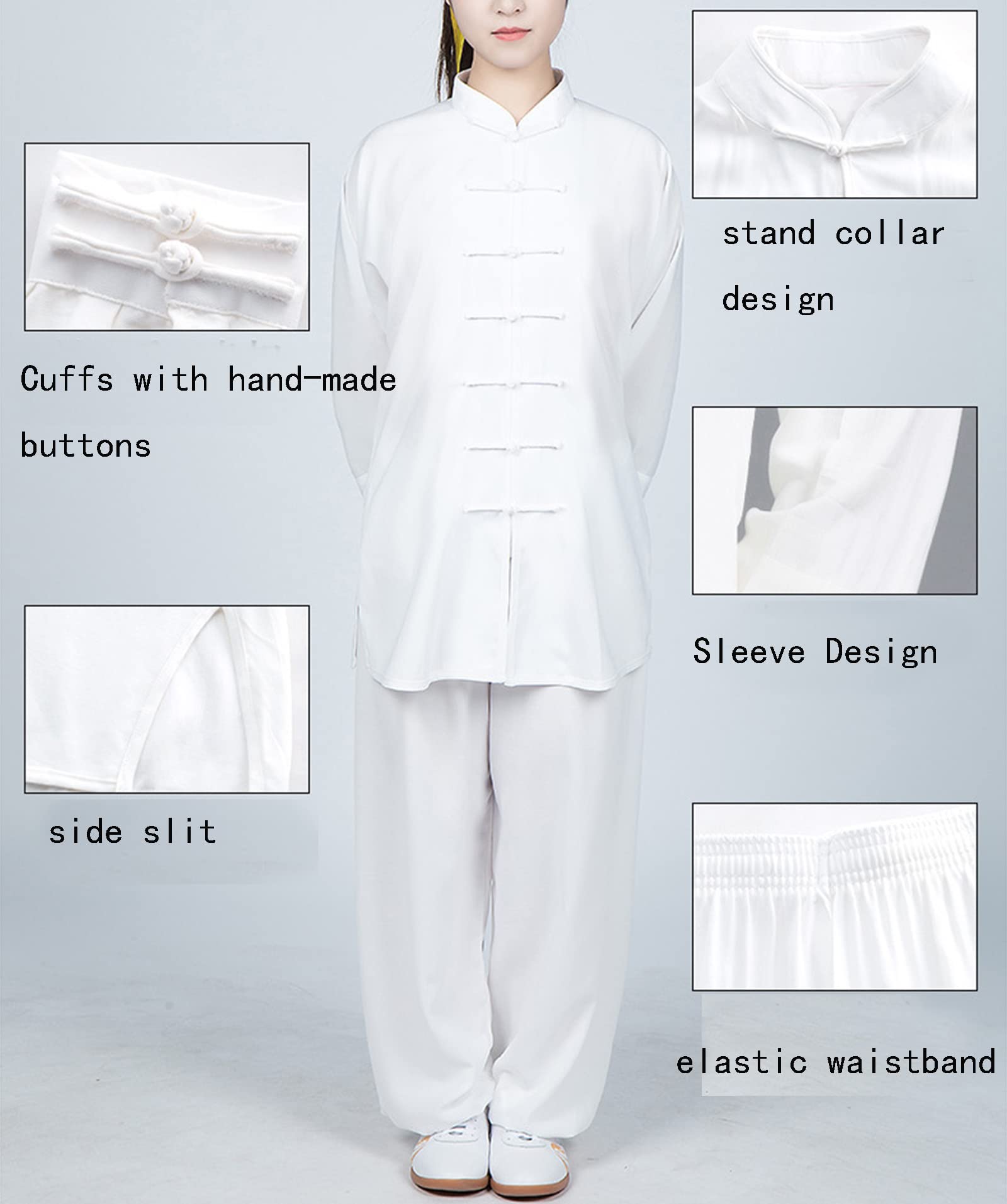 Uomo Donne Tai Chi Abbigliamento Fibbia a Disco Maniche Lunghe Cotone e Lino Tradizione Cinese Tute da Ginnastica da Kung Fu Morbido e Traspirante Arti Marziali Wing Chun Uniform