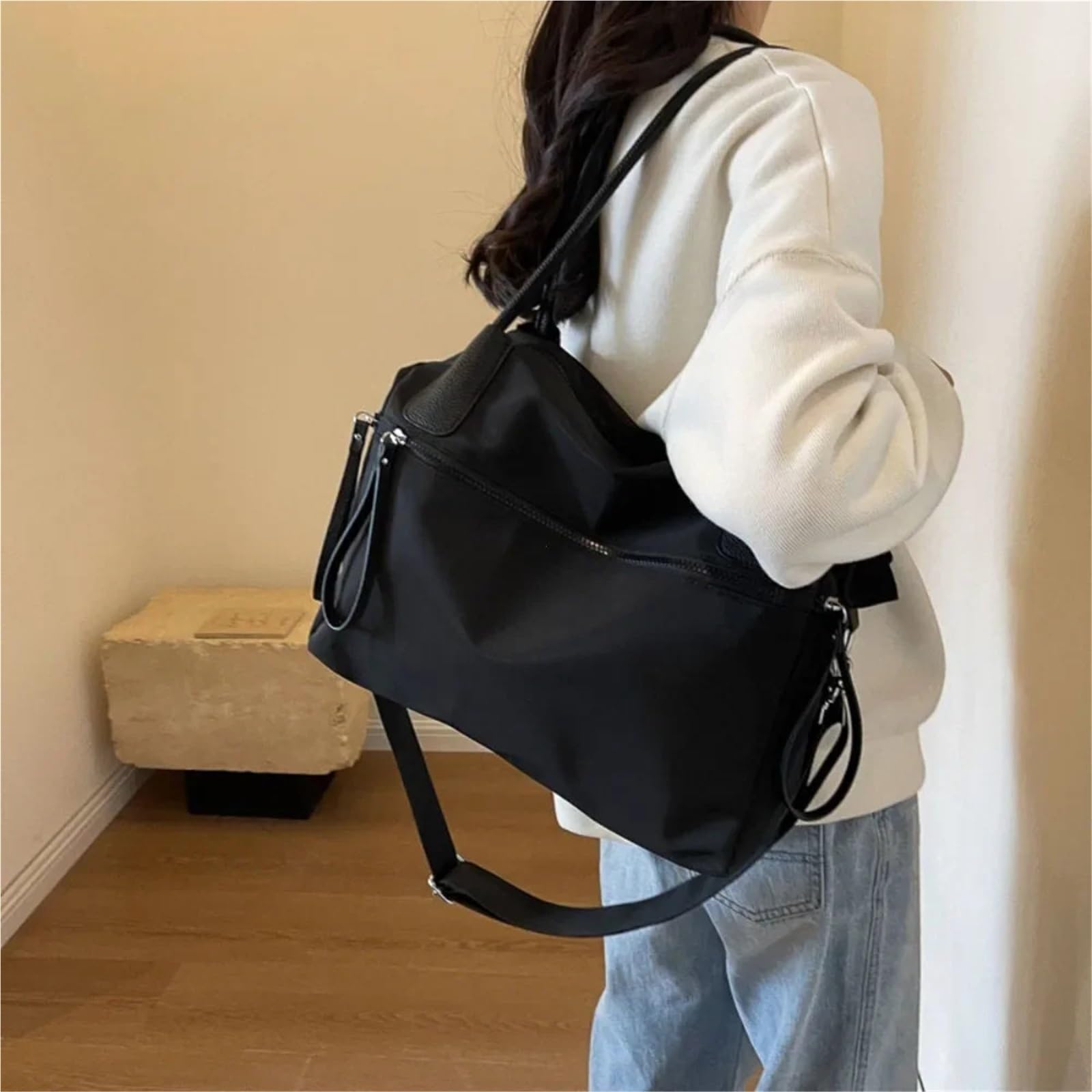 Bolsa De Lona para Mujer Bolso de Lona de Nailon for Mujer, Bolso de Mano Informal de otoño e Invierno, Bandolera de Hombro Grande Bolsas De Tela De Lona Ligera(Coffee)