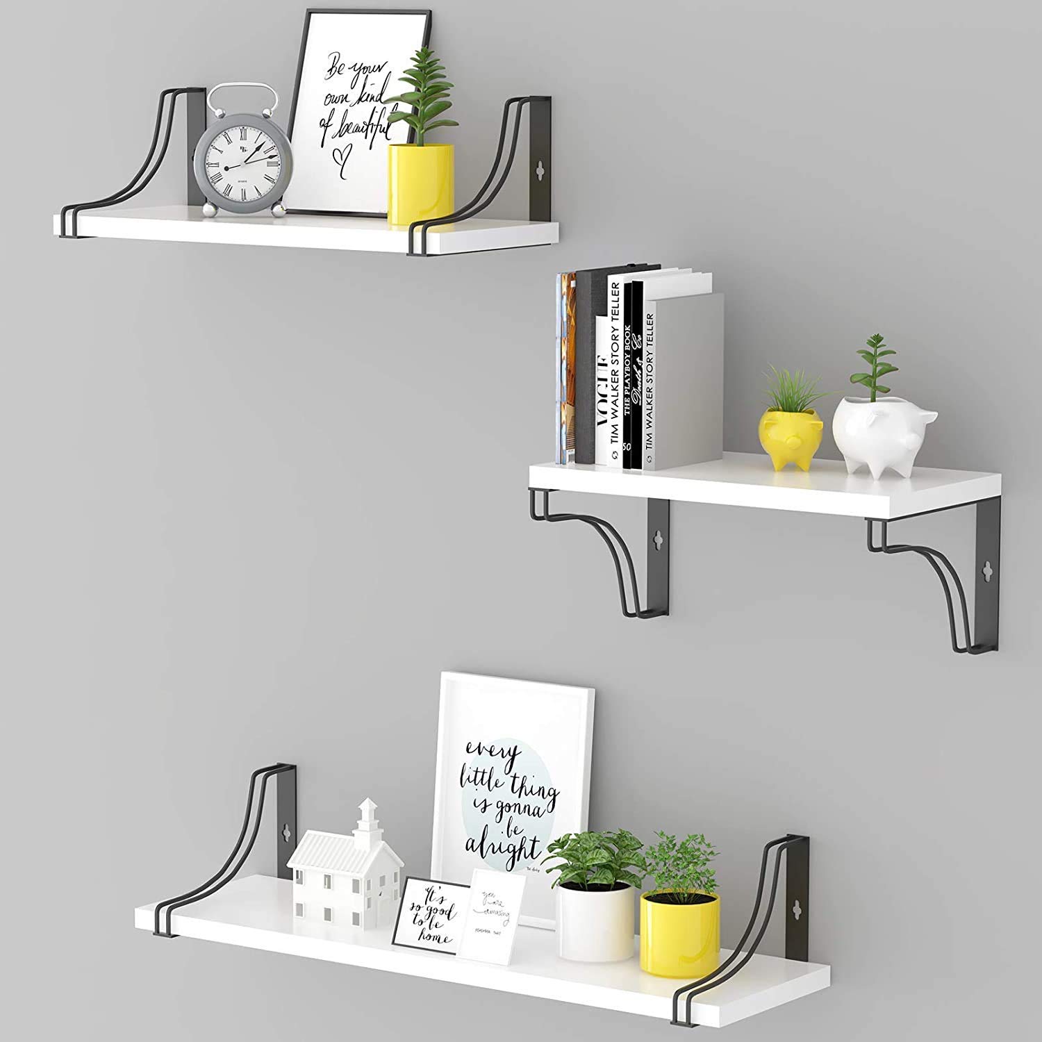 UHUD CRAFTS White Floating Wall Mounted Shelves Set of 3 for Wall Decoration & Home Decor Item for Bedroom, Living Room & Office-image-23