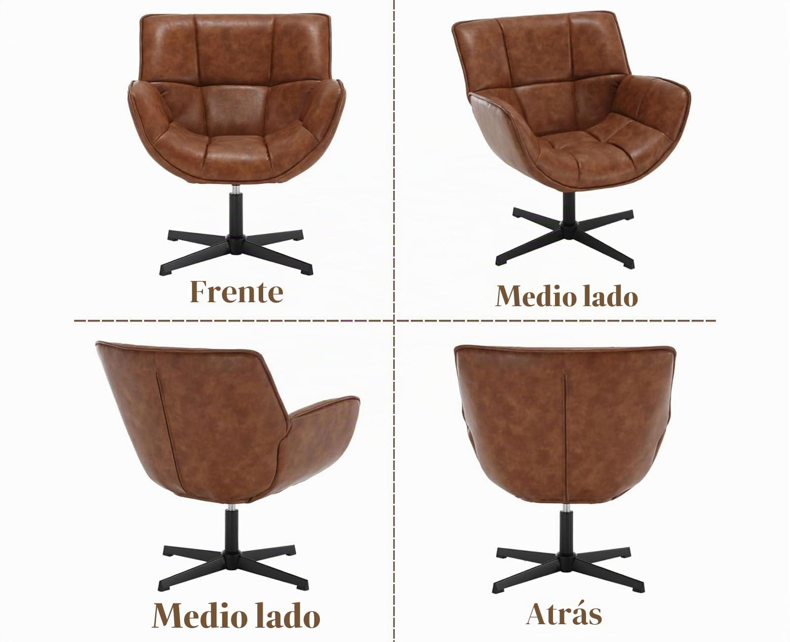 Sillón de cuero giratorio, moderno acento tapizado silla de baño silla de baño para sala dormitorio maquillaje salón marrón