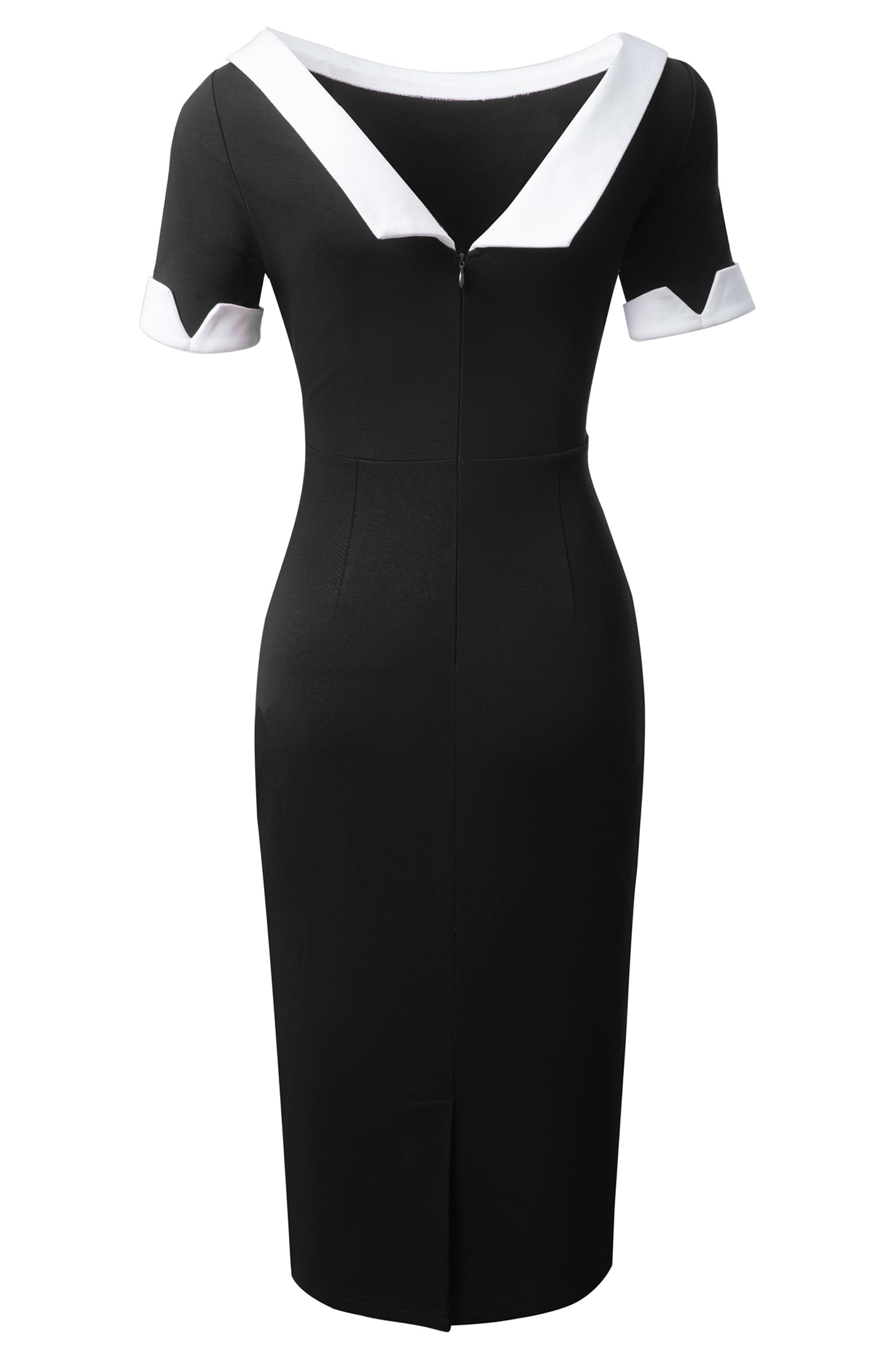 HOMEYEE Elegancka damska sukienka ołówkowa z krótkim rękawem, dekolt w kształcie litery U, blok kolorów, Bodycon Cocktail sukienka ołówkowa, bez pleców, sukienka z etui, B930