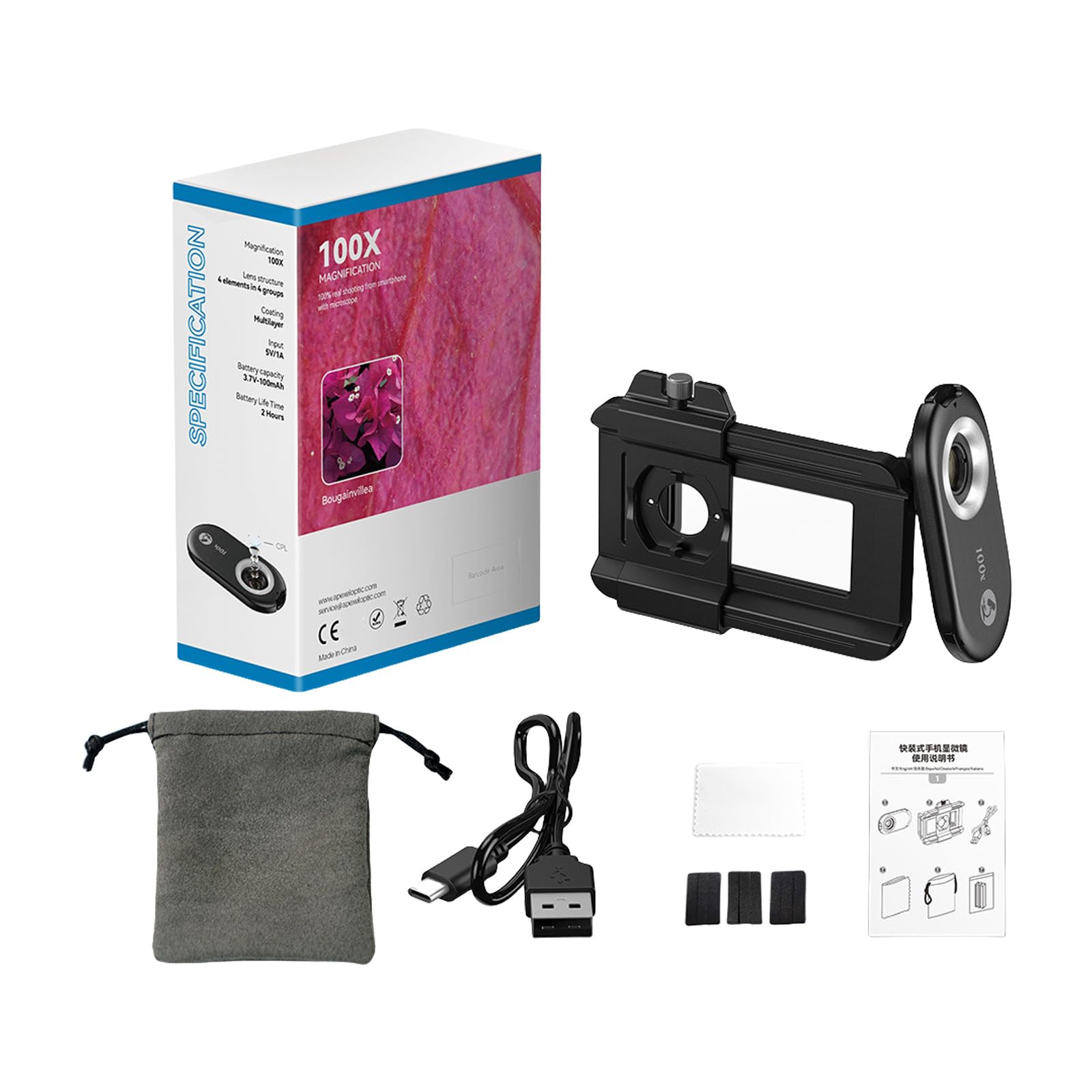 XAGMODSHN Lente Zoom Microscopio Digital Bolsillo Portátil con Luz LED LED Ajustable Cámara Teléfono Inteligente Portátil para Microscopio Teléfono con Luz