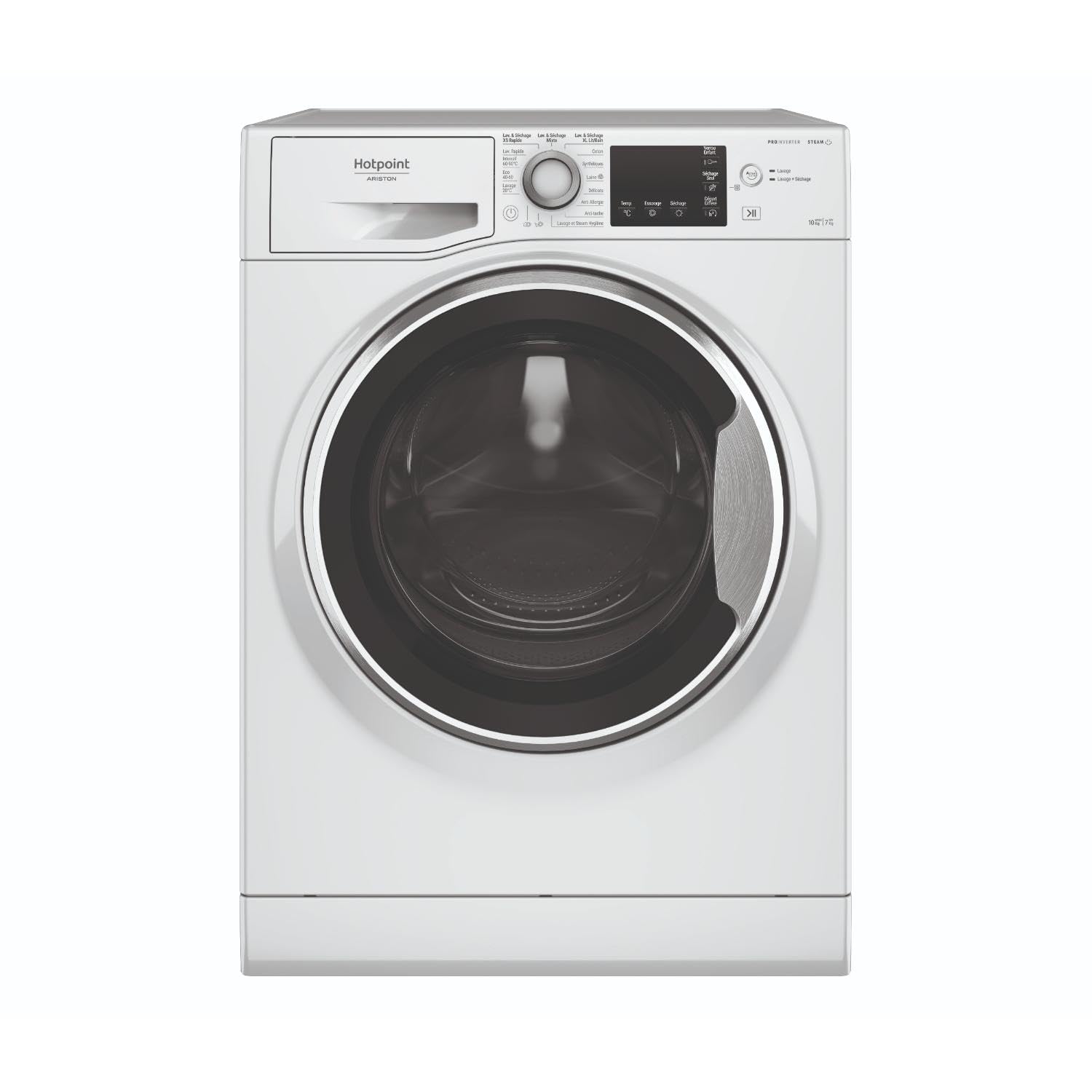 Hotpoint - NDBD107489WSAFR Lave-linge Séchant Steam Hygiène - Capacité Lavage 10 kg/Séchage 7 kg - Essorage 1400 tr/min, Moteur Induction - Pose Libre - H 85 x L 59,5 x P 60,5 cm - Blanc