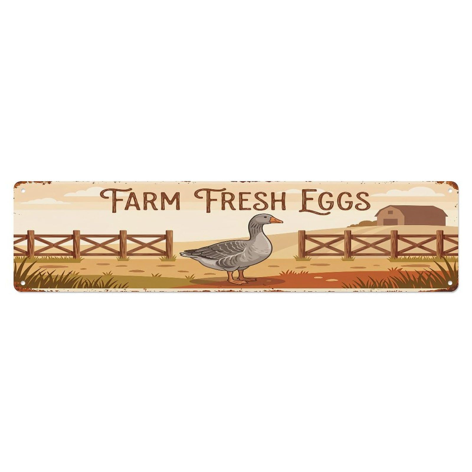 Vintage Toulouse Goose Farm Scene Farm Fresh Eggs Metal Tin Sign