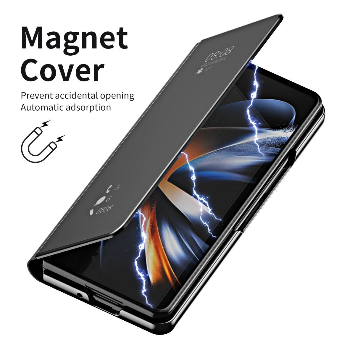 Generic Funda compatible con Samsung Galaxy Z Fold 4 (color: dorado) con espejo magnético y tapa trasera rígida