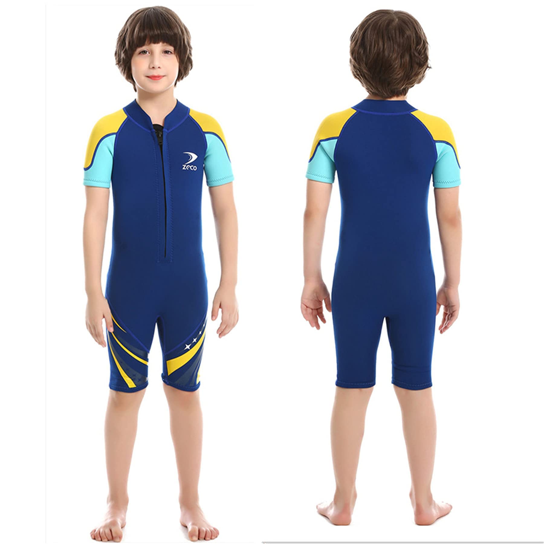 ZCCO Kids Wetsuit 2.5mm Childrens Shorty Wetsuit Neoprene Thermal Swimsuit,Youth Boys Girls One Piece Wet Suits (Blue,S) - Image 3