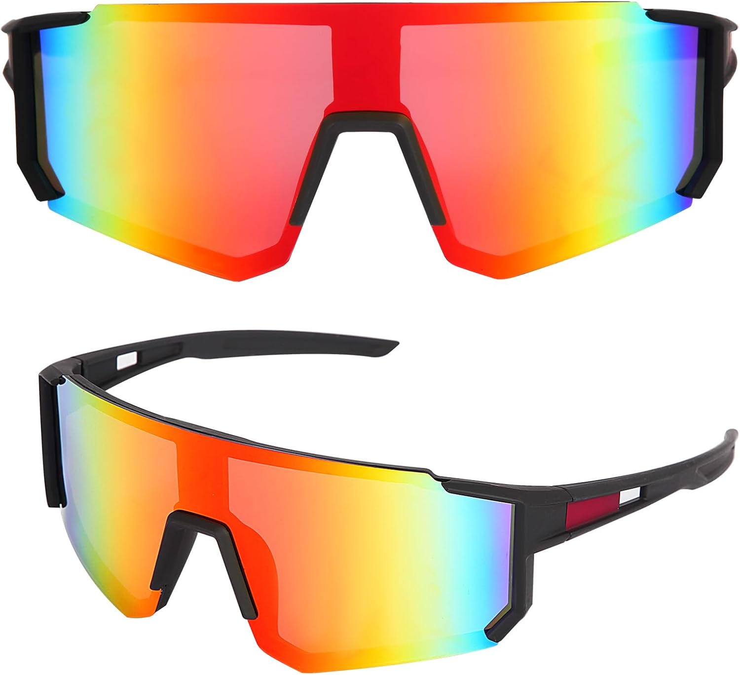 Cycling Glasses Mens Women Mirrored Sports Goggles for MTB Road Bike Hiking Baseball UV400 Protection (Red)